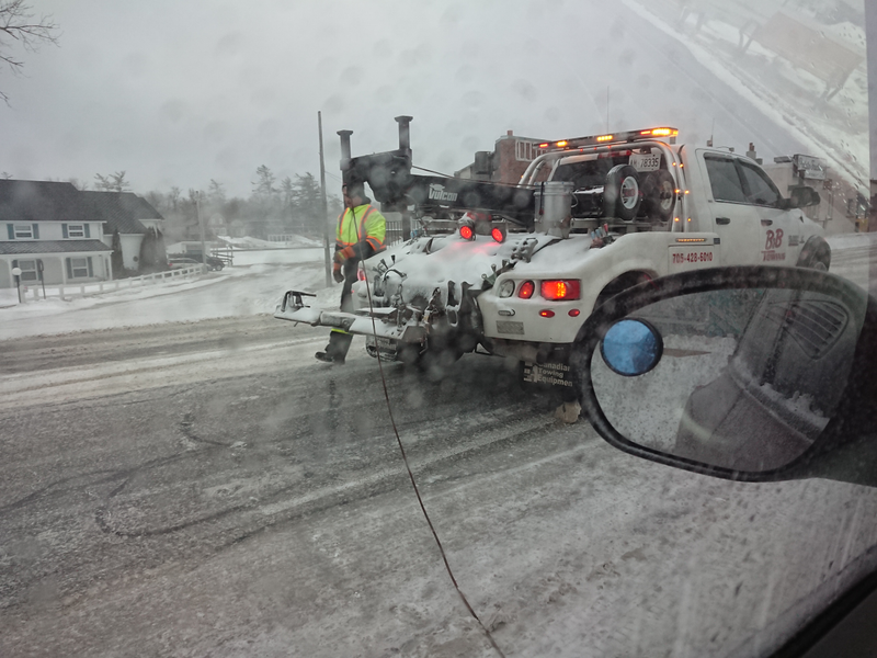 The Tow truck toe out special, thanks a winch hooked to the wheel.